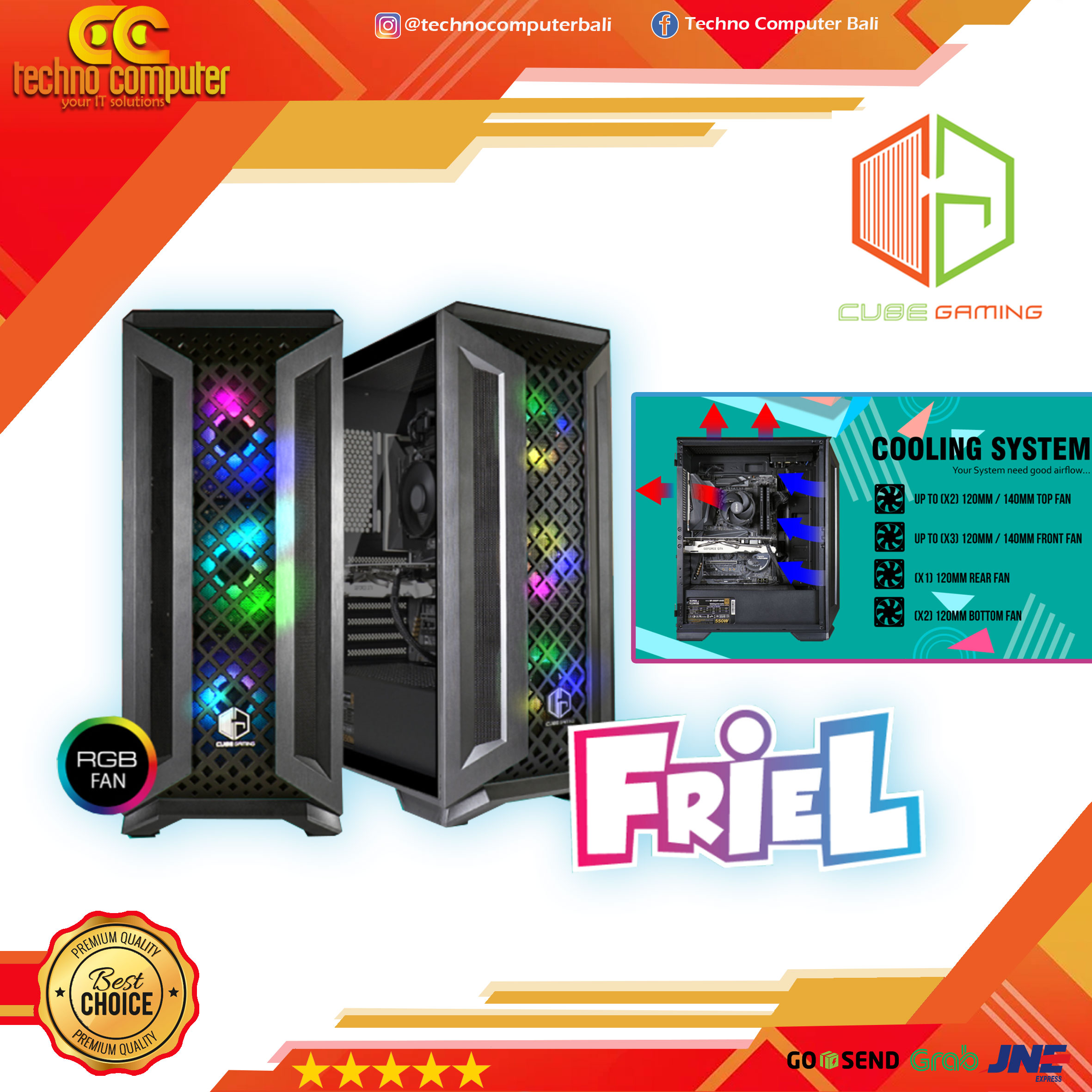 Casing Cube Gaming Wolken _ Atx Tempered Glass_free 3pcs 12cm Rainbow
