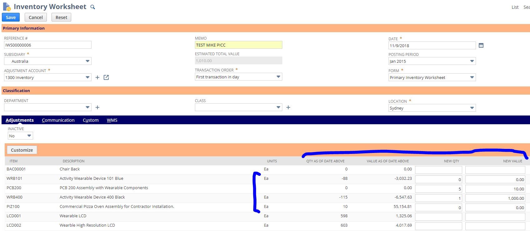 Correcting inventory quantities and values in NetSuite