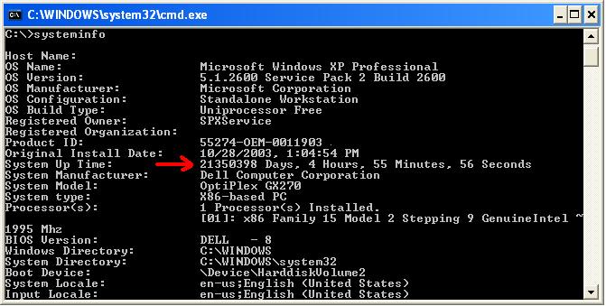 Windows XP Uptime 58494 Years Technology or Die