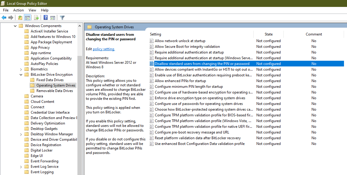 How to Restrict Standard Users from Changing Bitlocker PIN in Windows