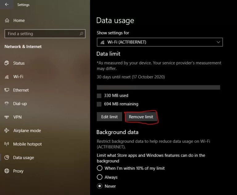Set as Metered Connection Greyed out in Windows 10 Settings Technoresult