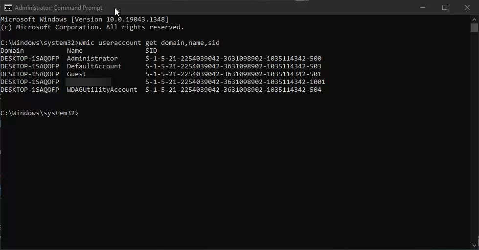 How to find SID Security Identifiers using command prompt in Windows 10