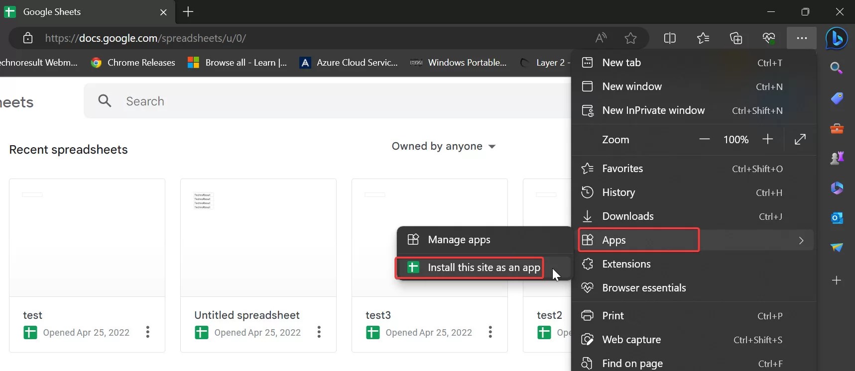 How to install Google Spreadsheets as a Desktop app in Windows 11/10