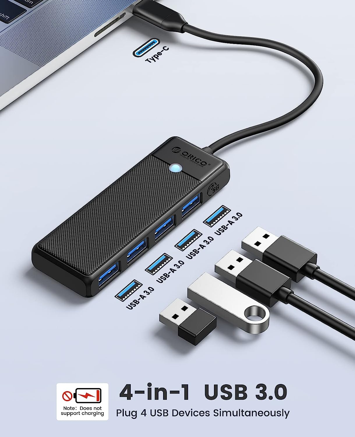 Orico Type-C To USB Hub 3.0 4 Ports PAPW4A-U3-015-BK-EP
