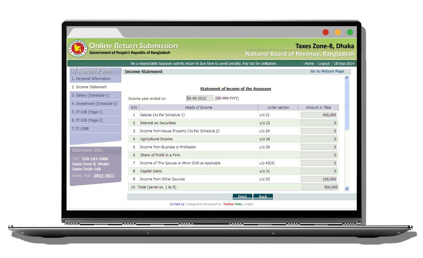 Online Tax Return Submission System for Taxes Zone8
