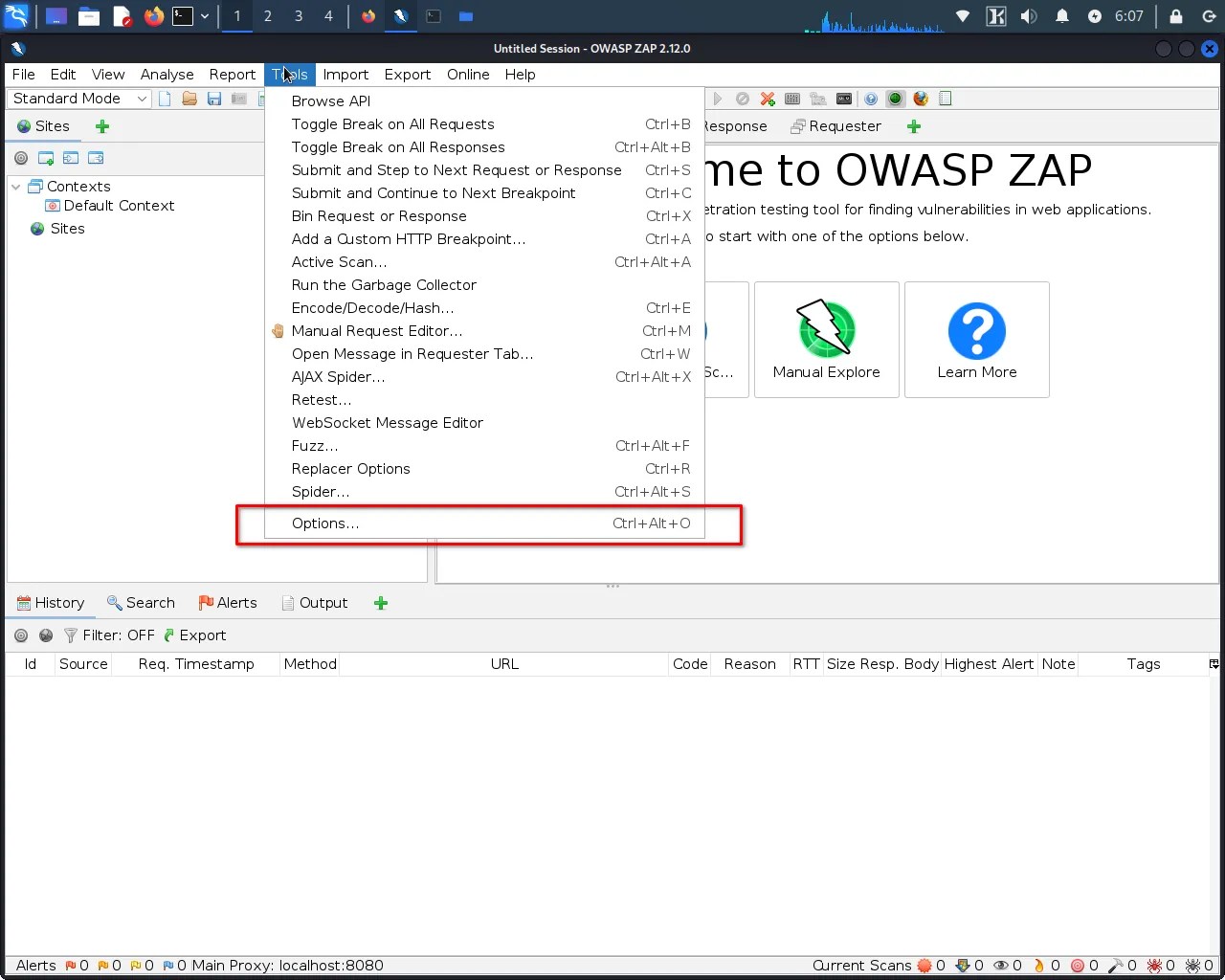 perform vulnerability scan using OWASP ZAP with setup