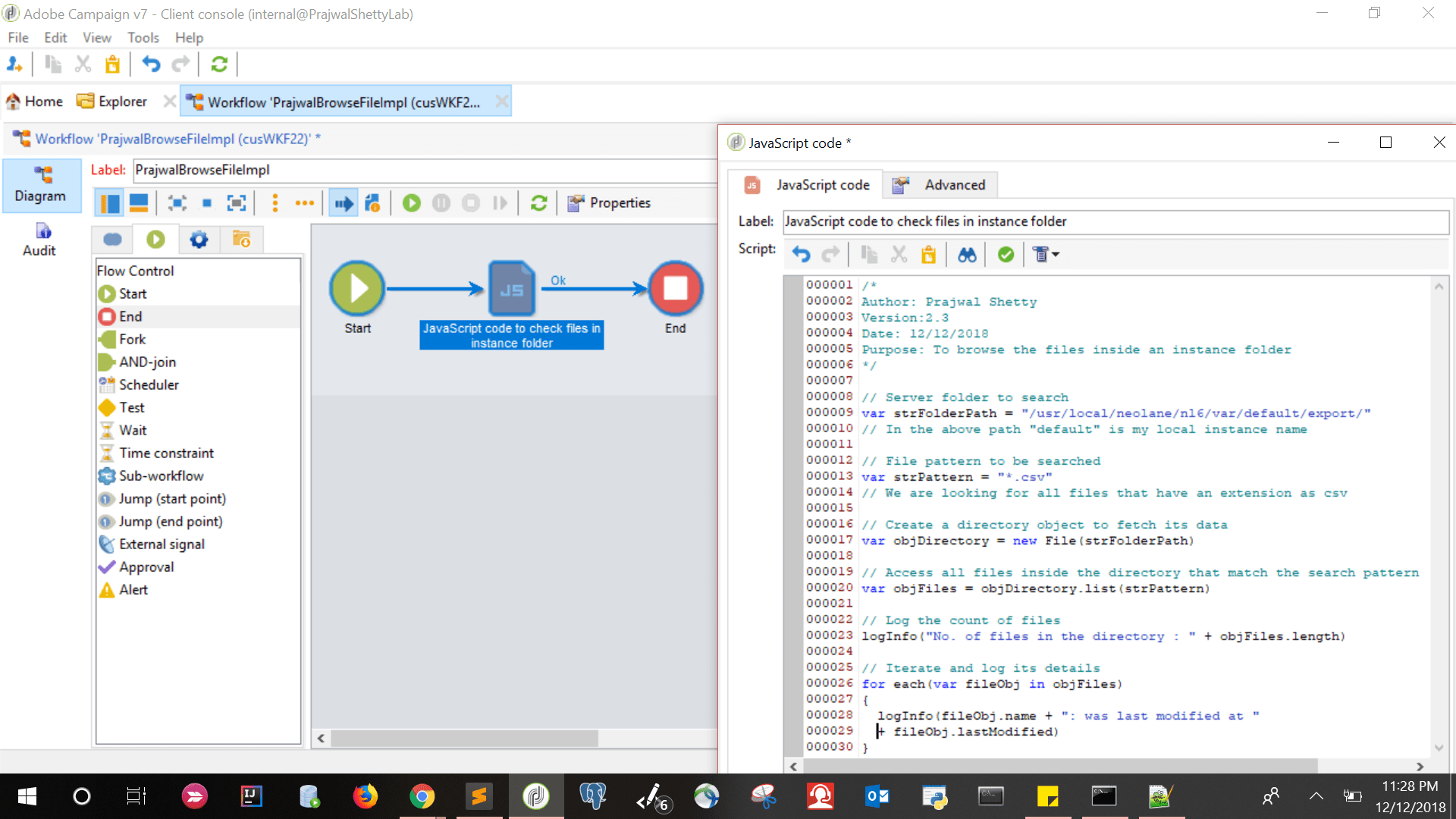 How to browse the files inside an instance folder using JavaScript