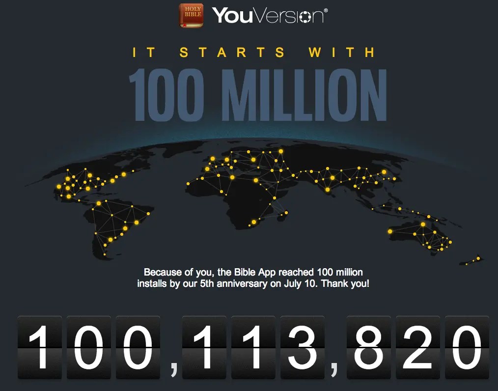 YouVersion bible app on 100 million unique devices Techpastors