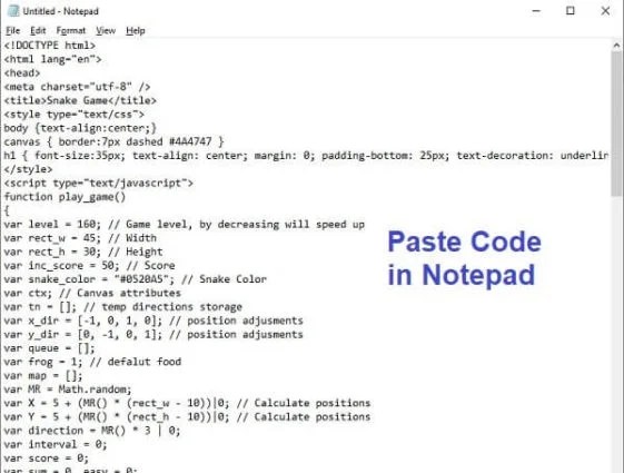 How to code the Snake game using Notepad in less than 30.