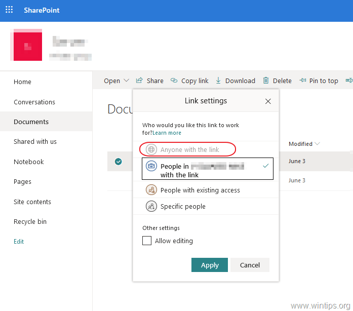 FIX 'Anyone with the link' option is Greyed Out on SharePoint (Solved
