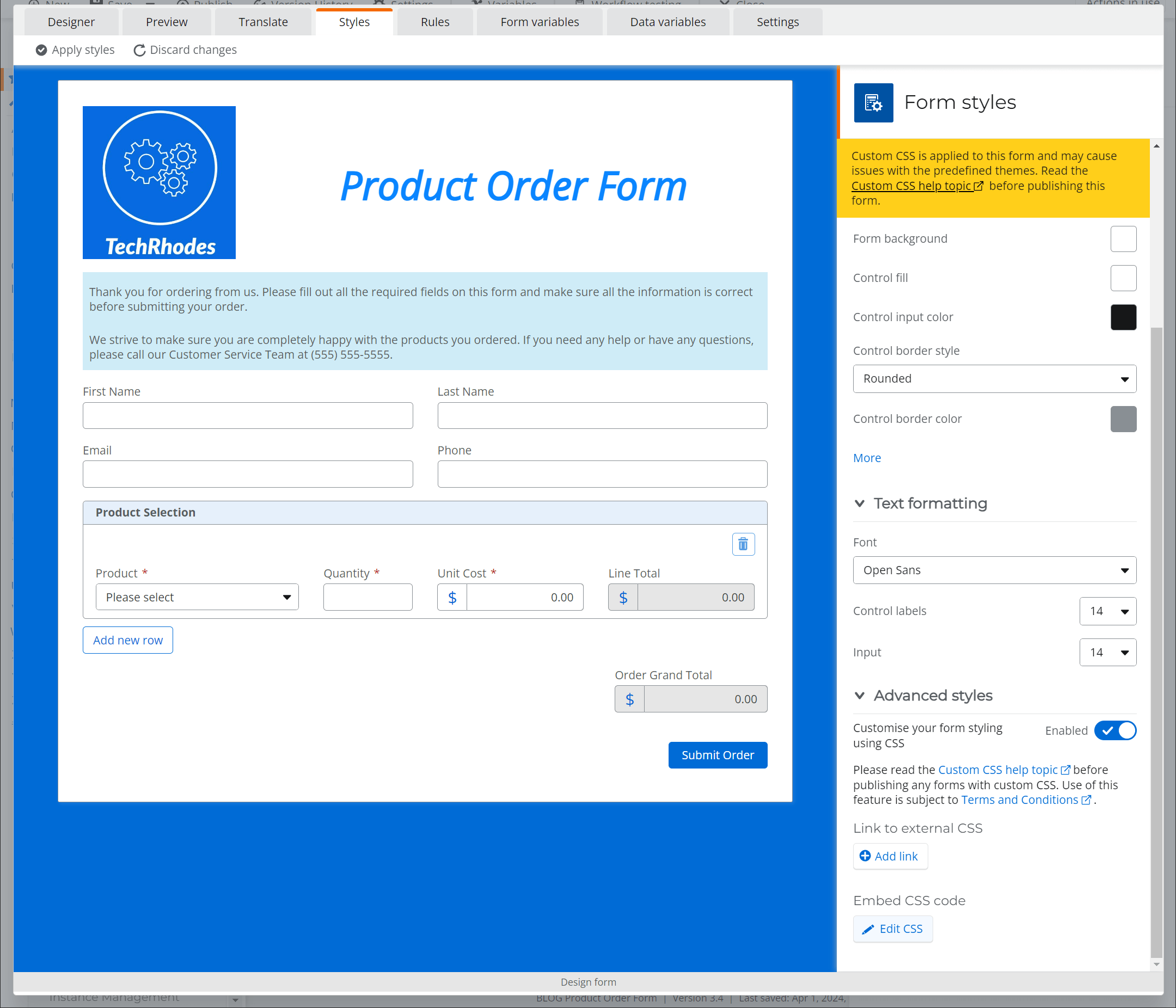 Customize Form Label Control Background Color with CSS in Nintex