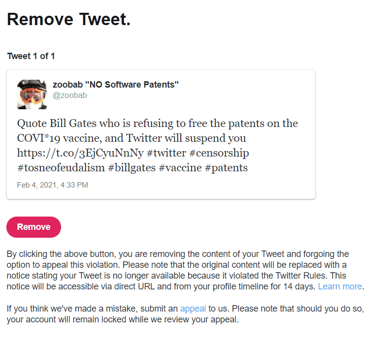 Twitter Has Just Suspended the President of FFII for Naming Bill Gates Patent Profiteering and