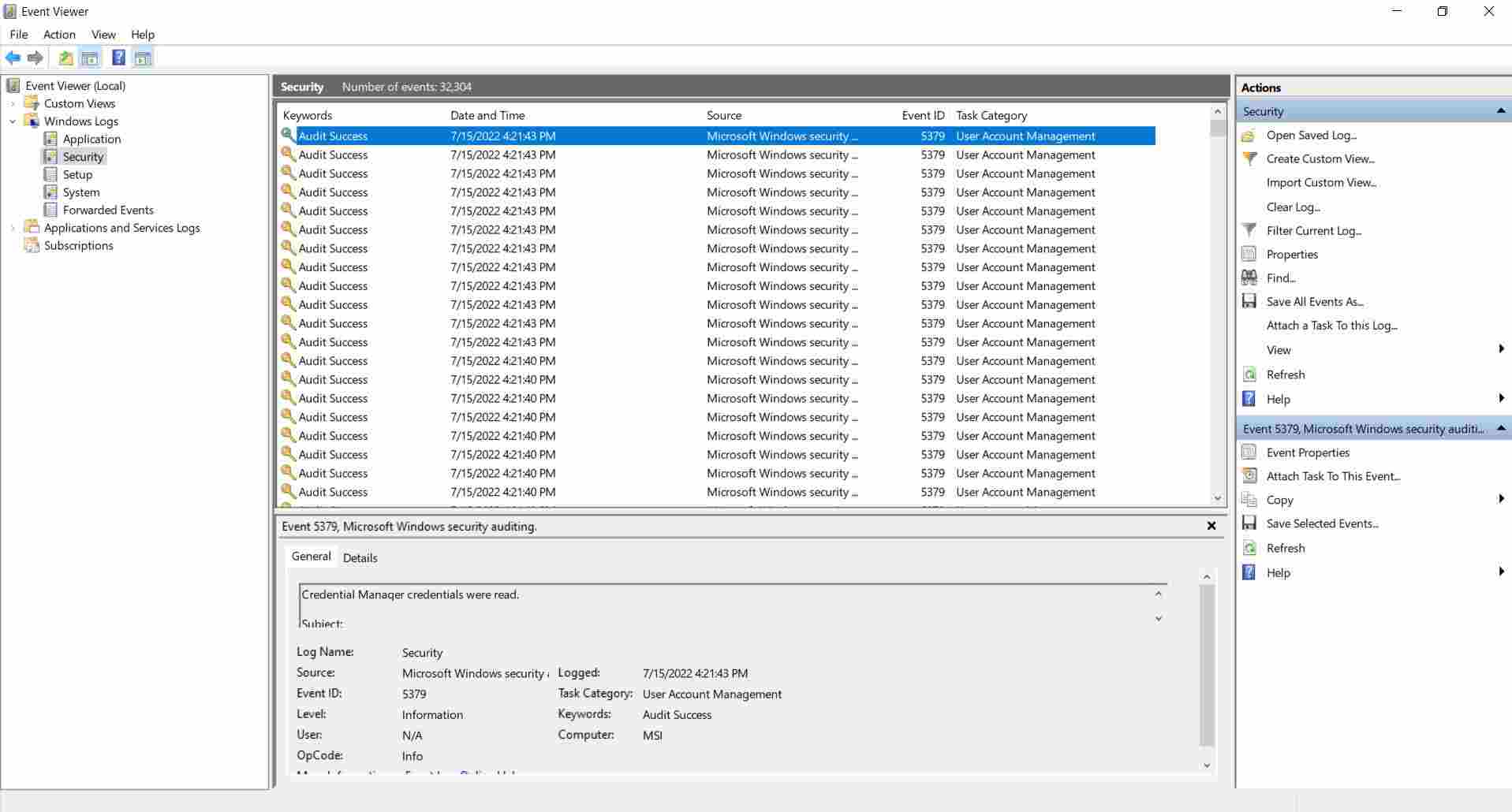 TechsBucket security event logs