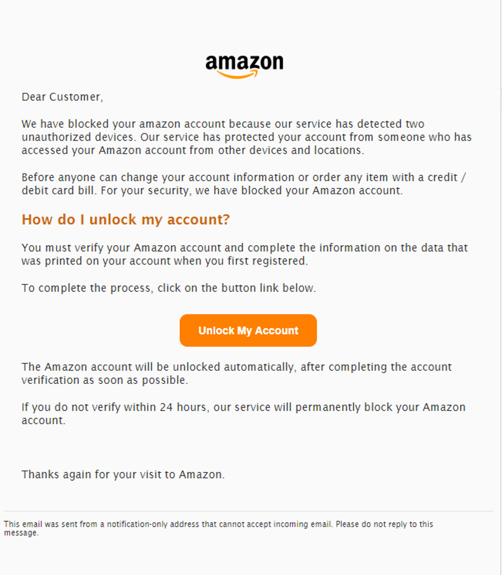 Blocked Amazon Account Email scams TechScammersUnited Scambait forum