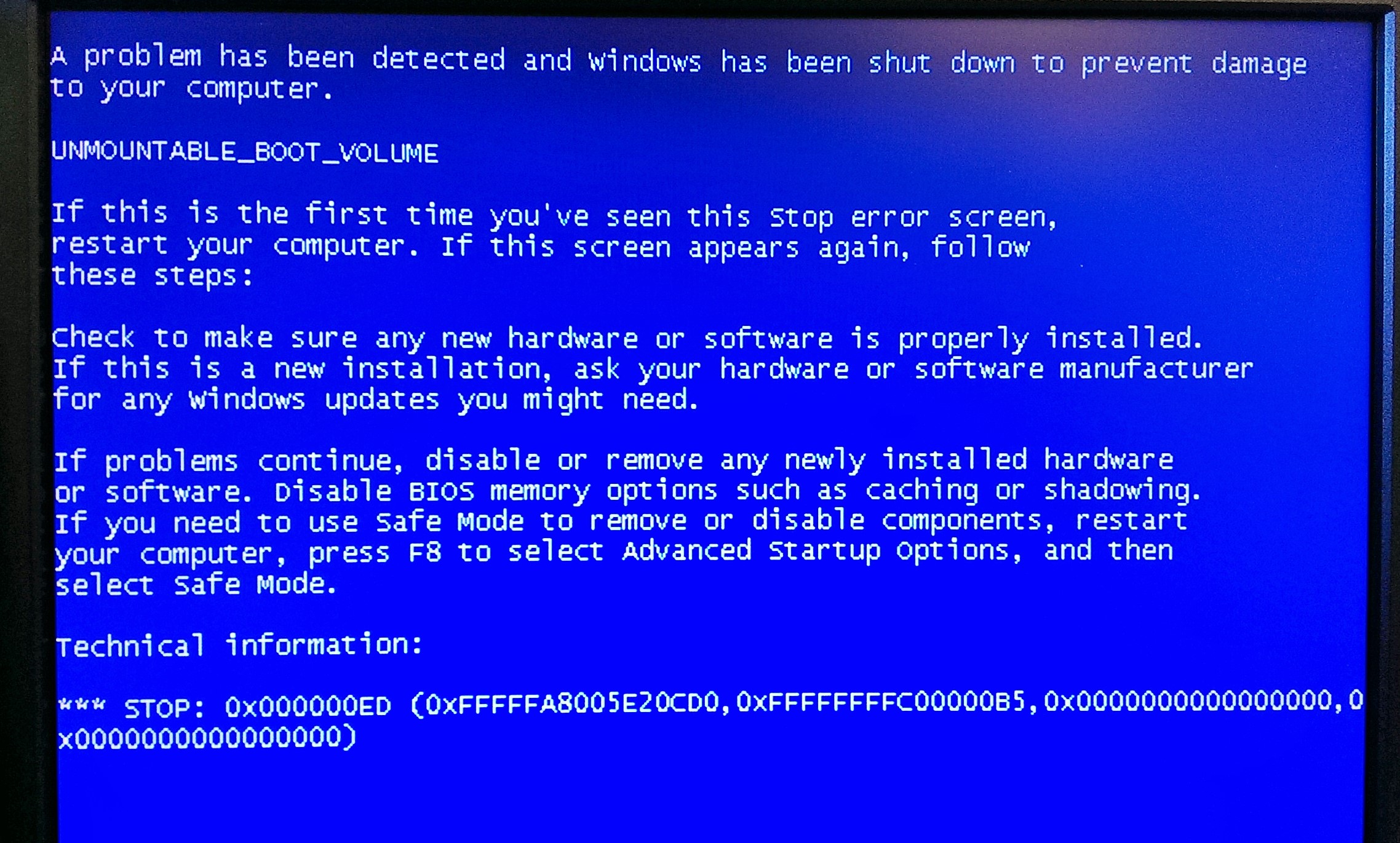 unmountable boot volume windows 7 0xed unmountable boot volume windows 7 0xed