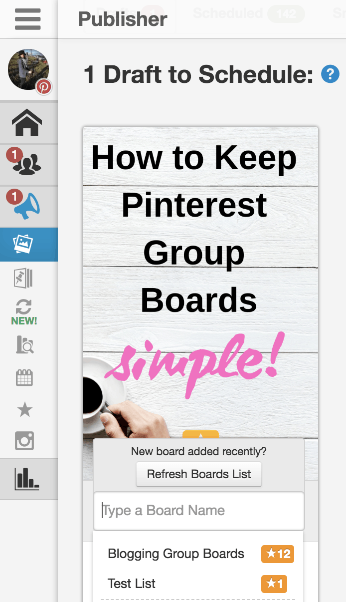 schedule Pinterest pin tailwind board list group boards
