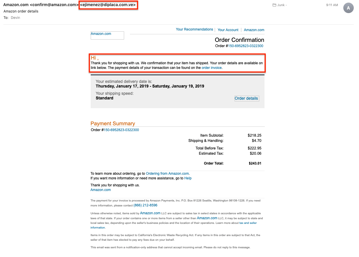 Amazon Order Details Scam Edition