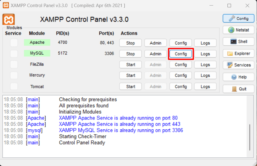 How to change port no to the MySQL in the xampp