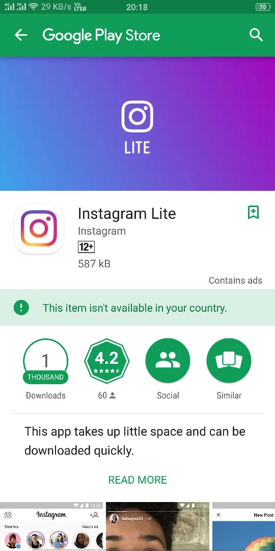 Instagram Lite version in Play Store Techtippr