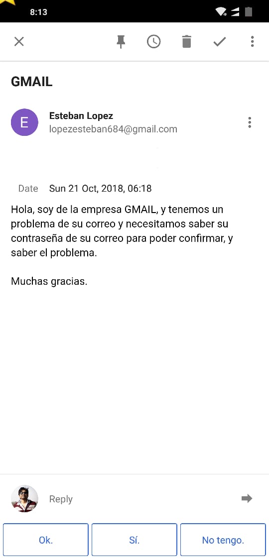 Email asking for my Gmail Password Spanish Techtippr