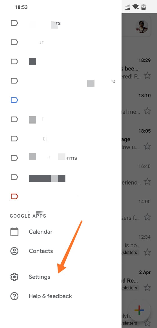 Scroll down and tap on settings in gmail app Techtippr