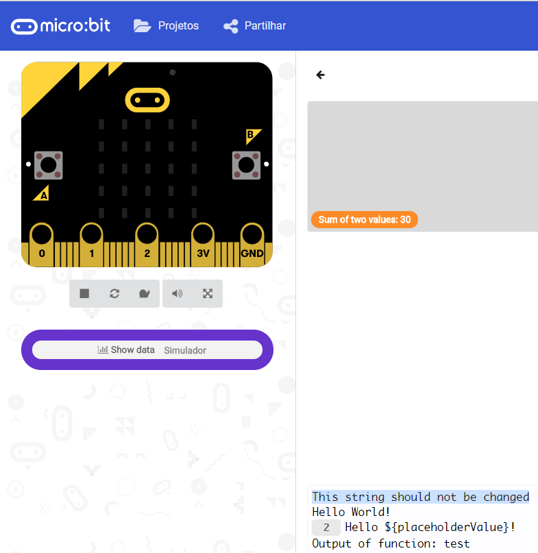 Microbit JavaScript Blocks Editor String interpolation techtutorialsx