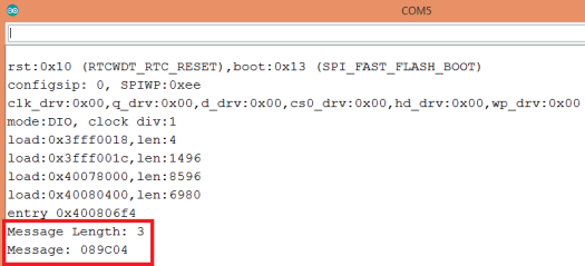 Output of protocol buffers encoding program in Arduino IDE serial monitor