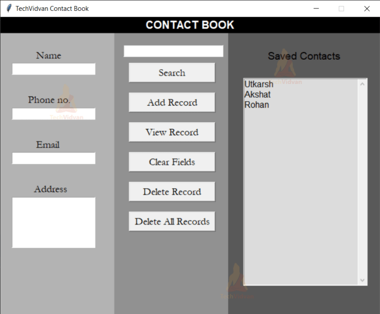 Create Contact Book in Python TechVidvan