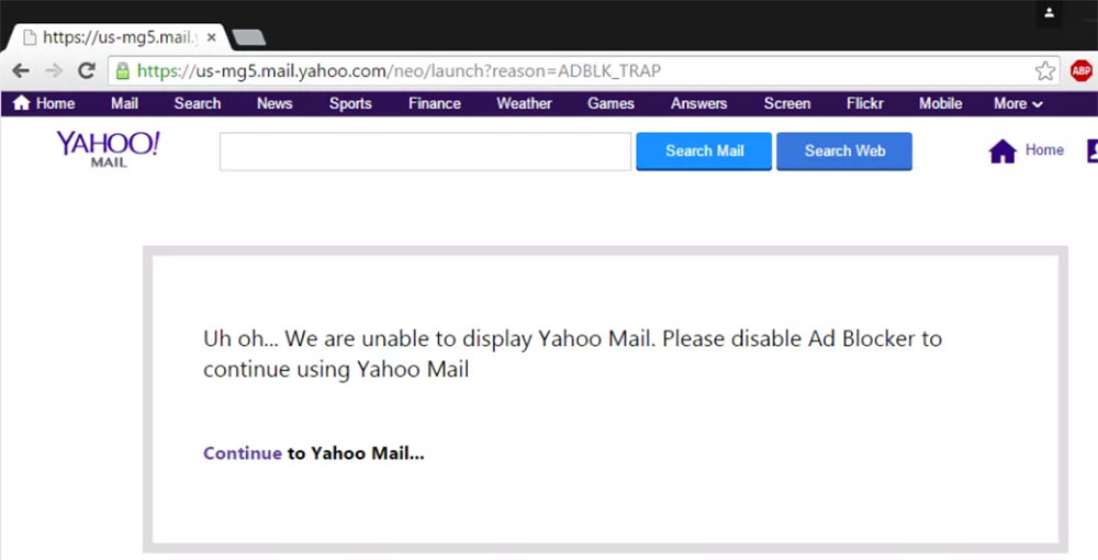 Yahoo Blocking Its Users if They Use Ad Blockers