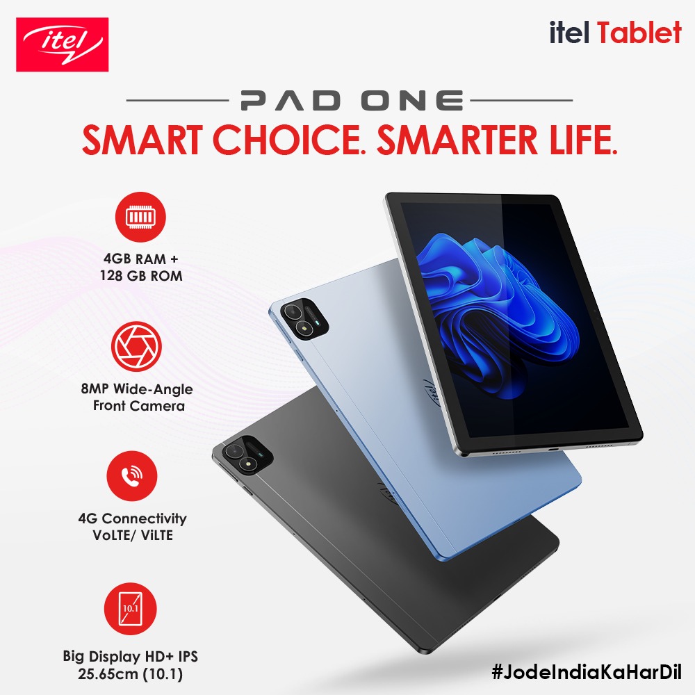 itel PAD 1 Tablet with 10.1 inch HD+ Display, 4G Calling Launched at