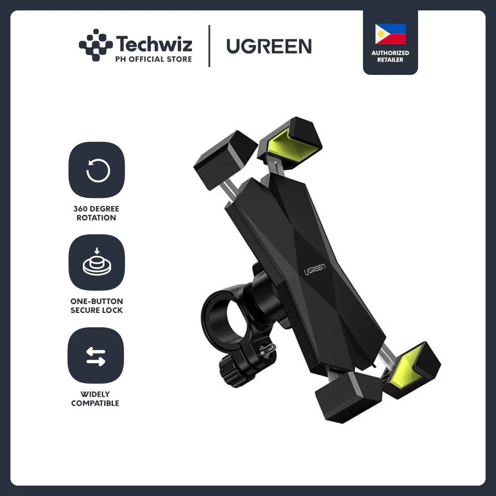 UGREEN Black Bike Phone Holder Bicycle Motorcycle Phone Mount Stainles