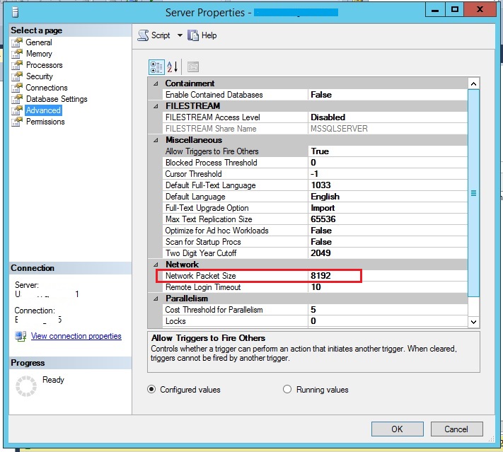 How to Change Network Packet Size in SQL Server?