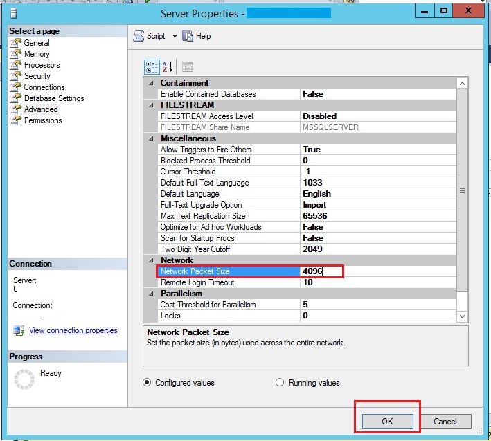 How to Change Network Packet Size in SQL Server?