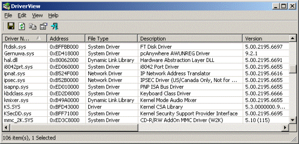 View the installed drivers list on Windows operating system NirSoft