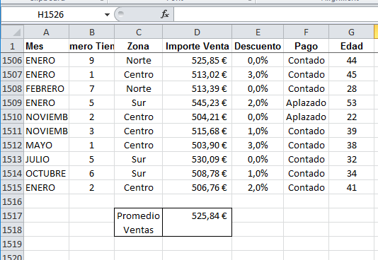 La función PROMEDIO en Excel realiza la media de varios números