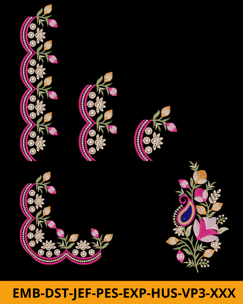 Set of Border & Corner Embroidery Designs for Pillow & Bed sheet