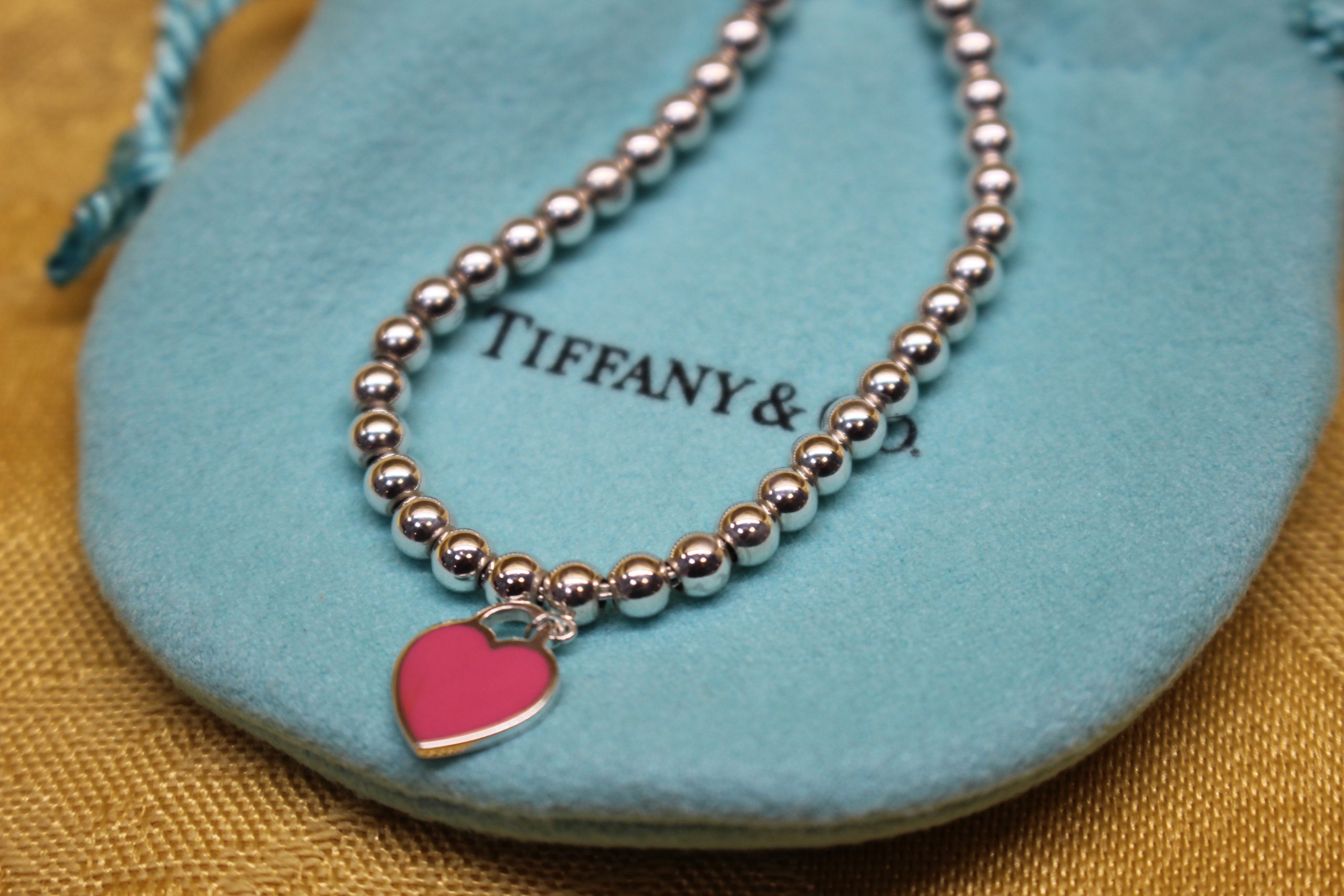 PreLoved Tiffany & Co Pink Heart Tag Bead Bracelet Ted's Pawn Shop
