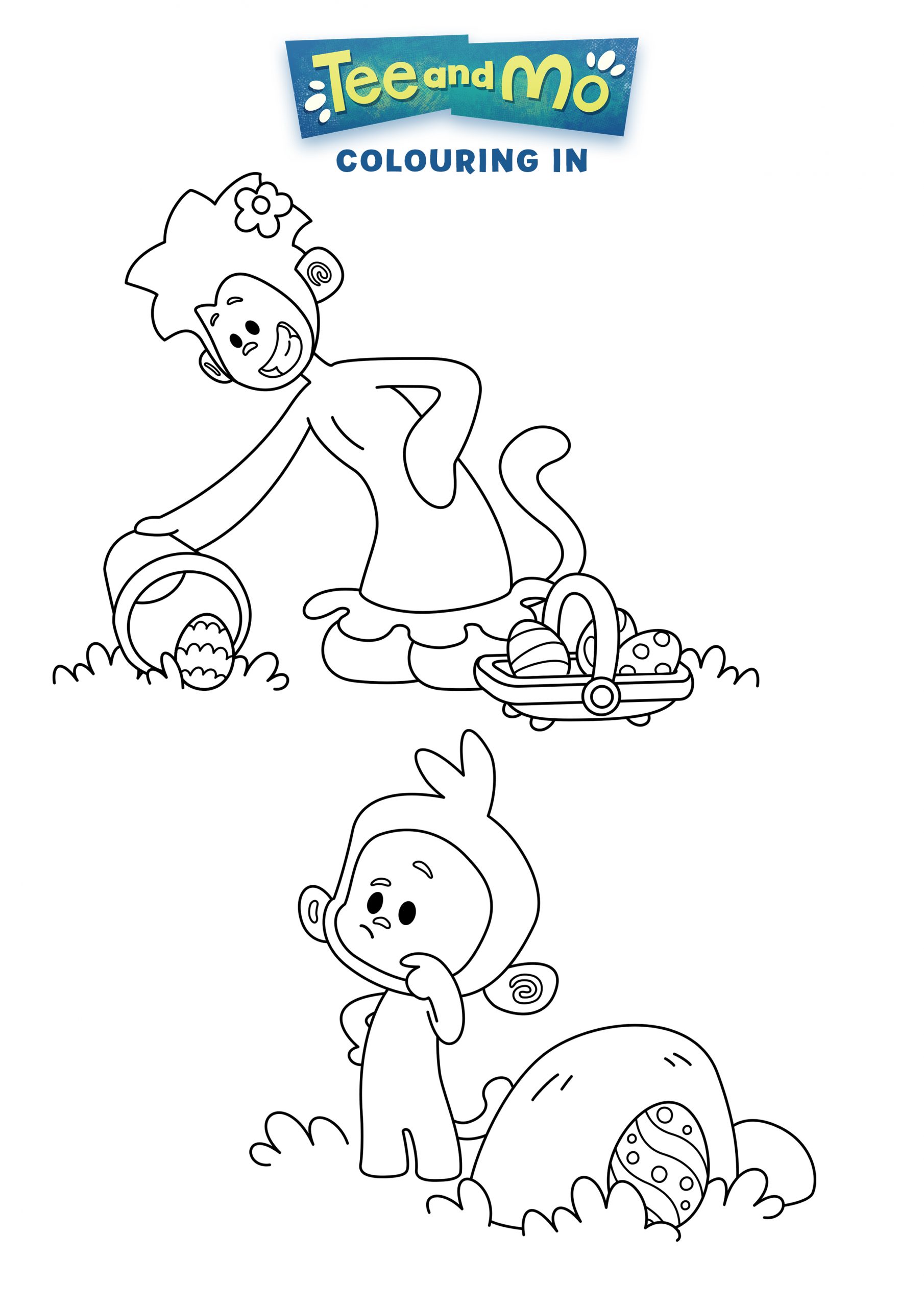 Tee and Mo Tee and Mo Easter Egg Hunt Colouring Sheet