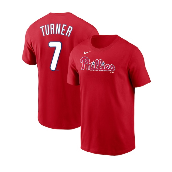 Philadelphia Phillies Trea Turner Nike Red 2023 Name & Number TShirt