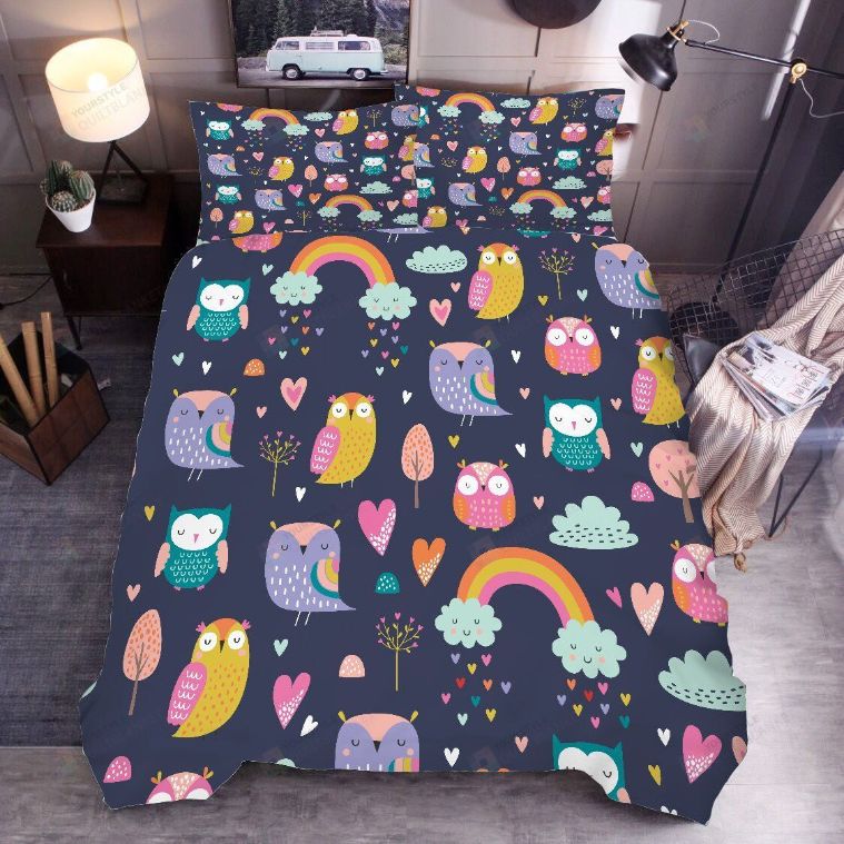 Cartoon Rainbow Owl Bedding Set Teeruto