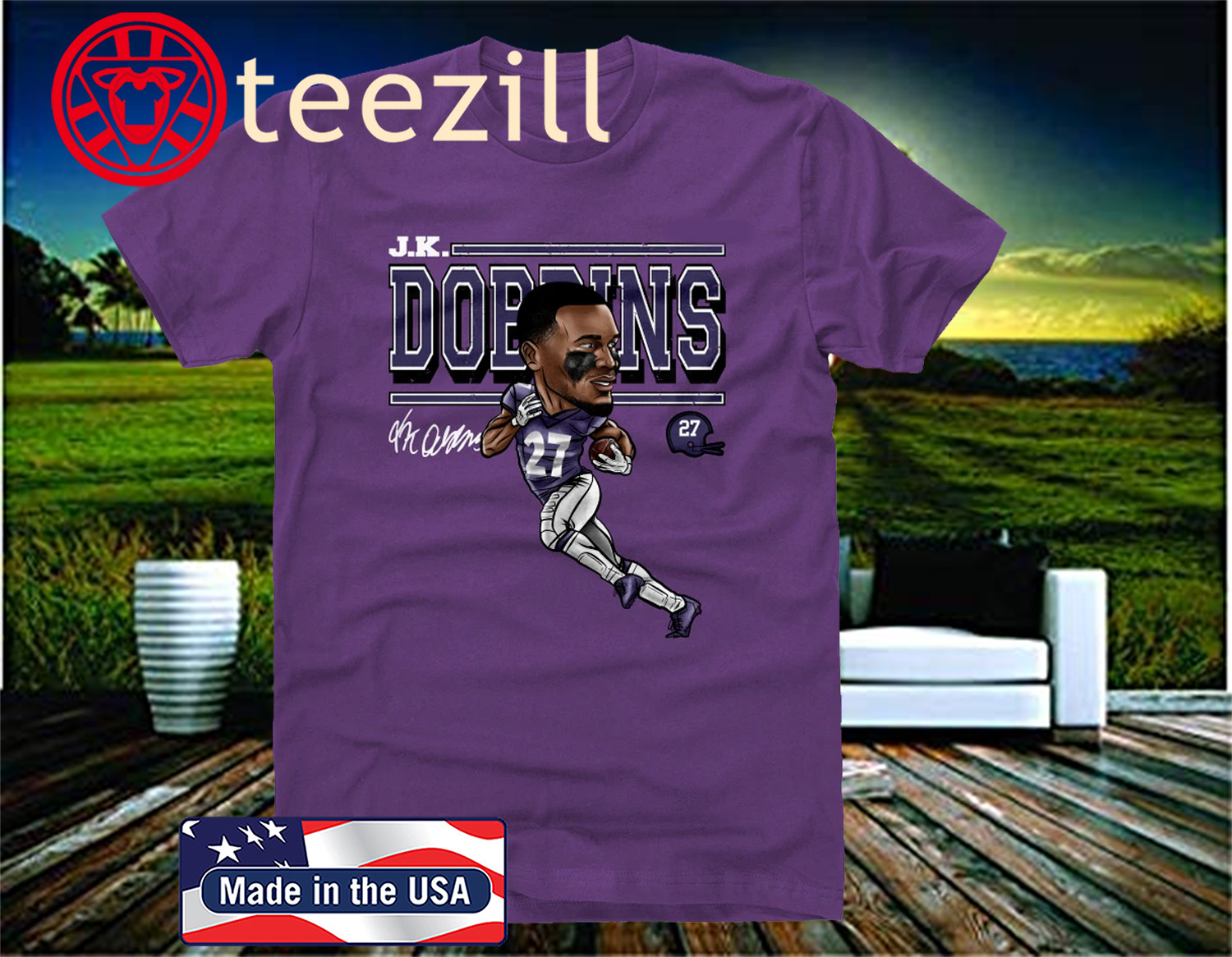 Official J.K. Dobbins Baltimore Ravens Football TShirt teezill