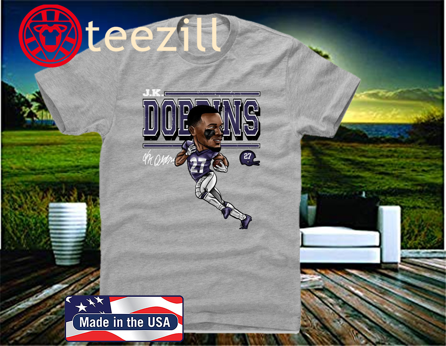 Official J.K. Dobbins Baltimore Ravens Football TShirt teezill