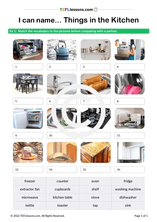 Kitchen Vocabulary Lesson TEFL Lessons ESL lesson