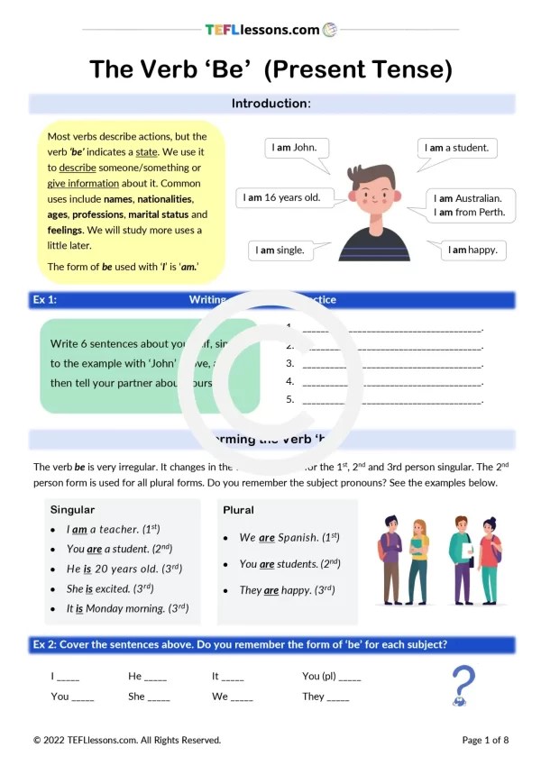 Verb 'Be' (Present Tense) TEFL Lessons ESL worksheets