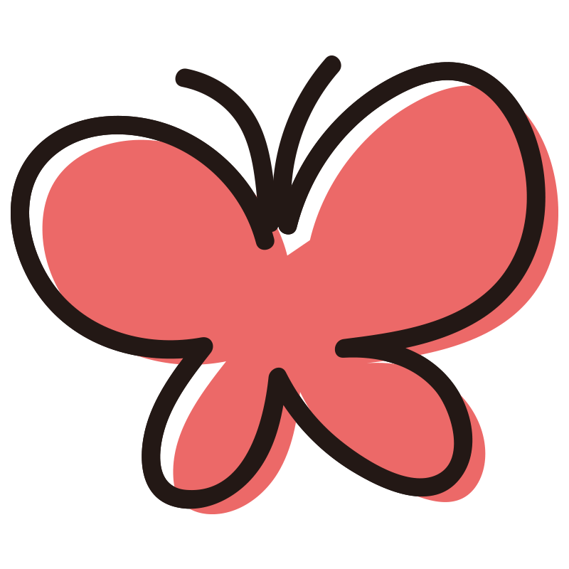 カラフルちょうちょイラスト - No: 686439／無料イラストなら「イラストAc」 ピンクのちょうちょの無料(フリー)イラスト | かわいい手描きの無料素材「てがきっず」保育園・小学校・介護施設にぴったりのフリー素材イラスト