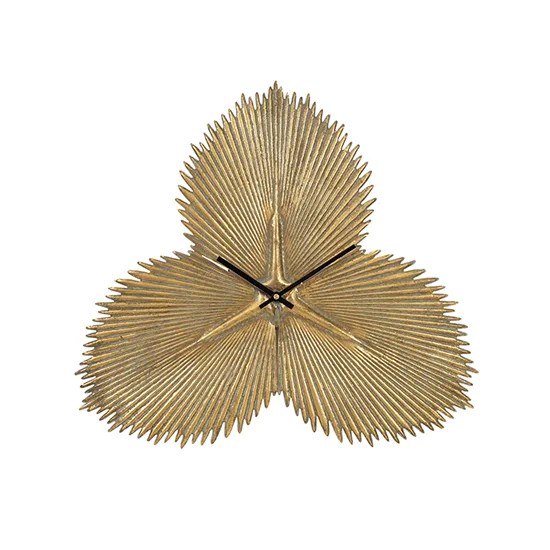 ALTO METAL GOLD TRI LEAF WALL CLOCK Tegh Decor