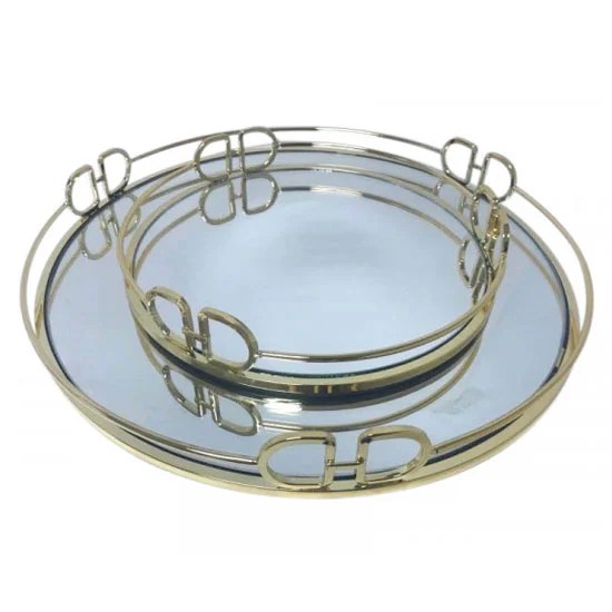205R Gettes Round Gold Tray Small Tegh Decor