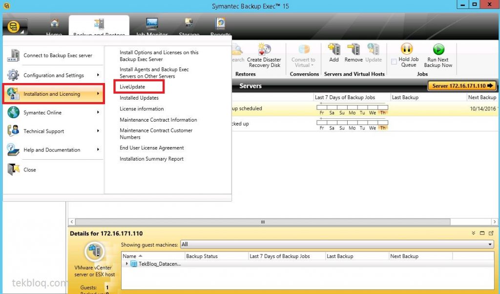 Configure and install LiveUpdate on Symantec Backup Exec 15 TekBloq