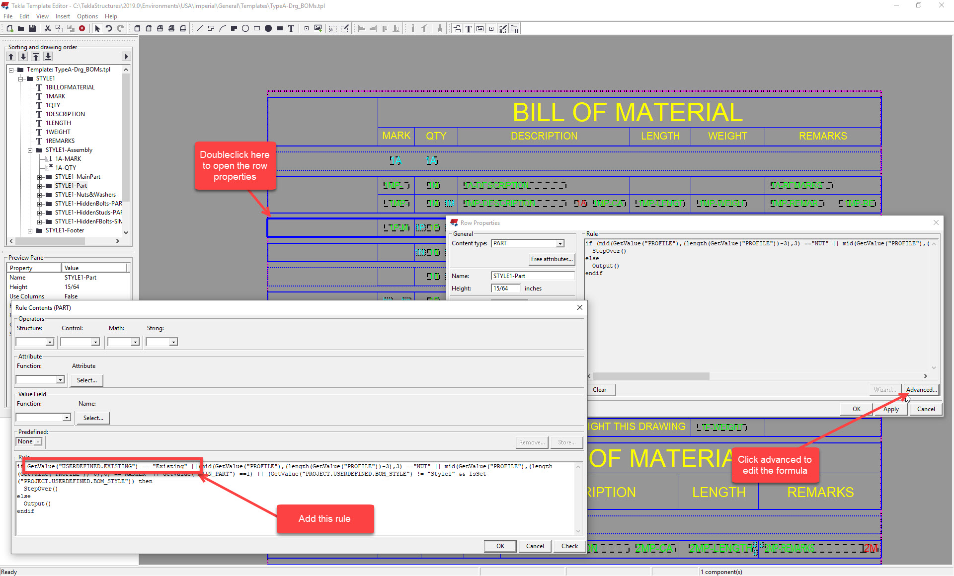 Exclude Existing Material in USA Bill of Material Tekla User Assistance