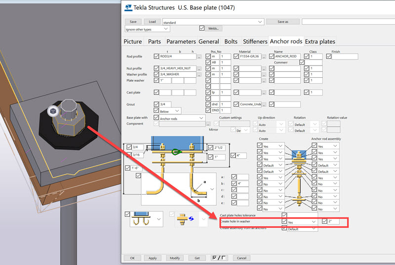 U.S. Base Plate (1047) Hole size in plate washer Tekla User Assistance
